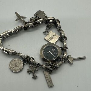 SilverToned Charm Bracelet camera house airplane flower hammer